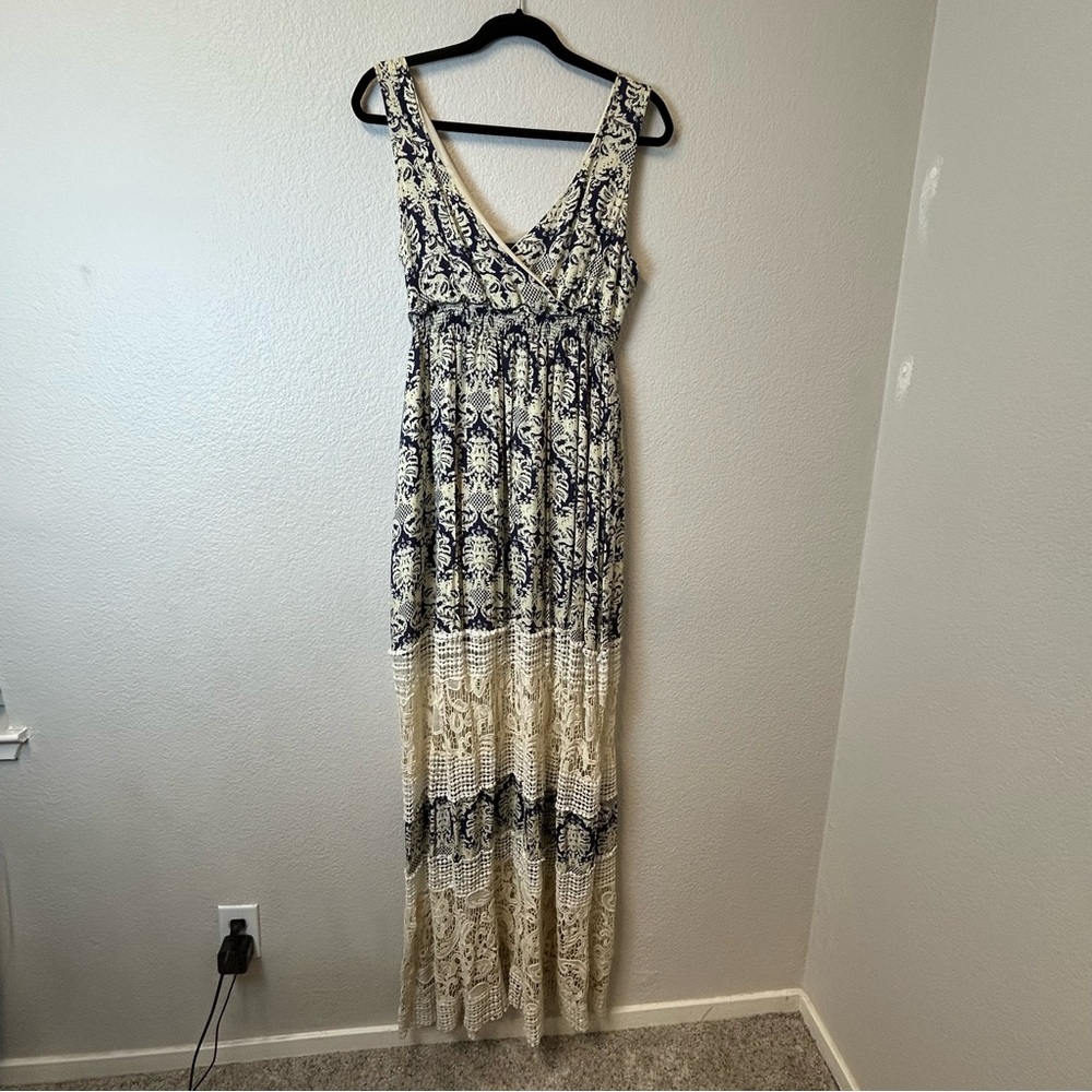 Sunday in Brooklyn | Damask & Crochet Maxi Dress Size Large Bohemian - Picture 2 of 9